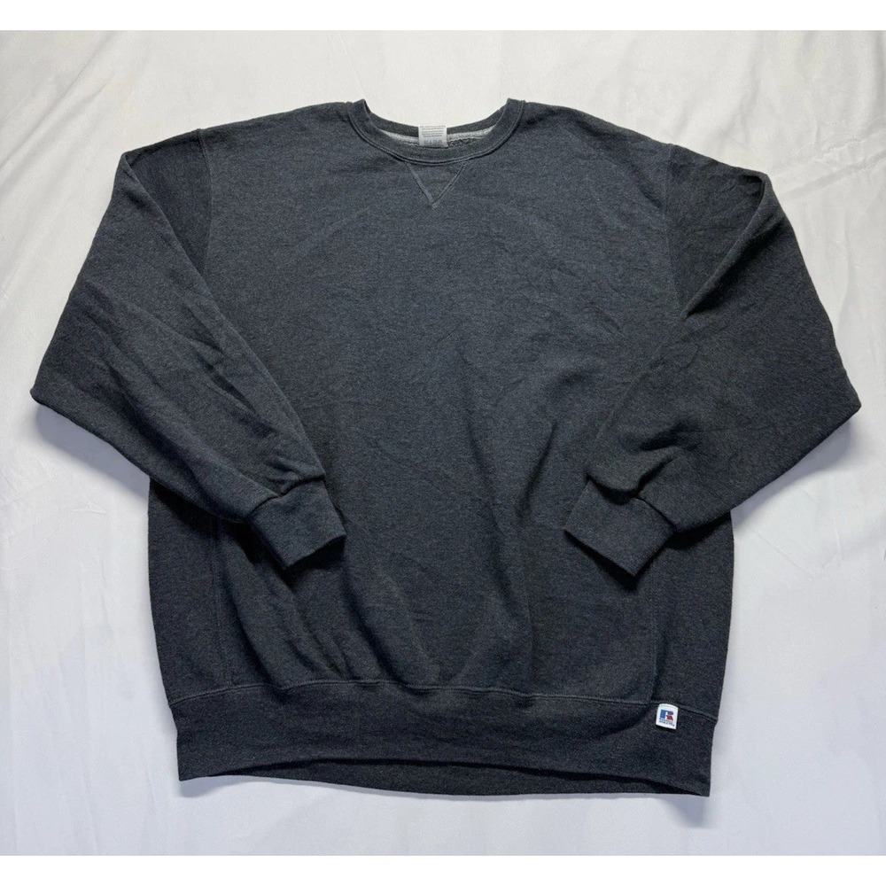 Russell Athletic Mens Crewneck Sweatshirt XL Charcoal Gray Pullover Blank Y2k